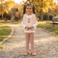 J15546TOD: Girls Faux Fur Gilet, Top & Legging Outfit (2-4 Years)